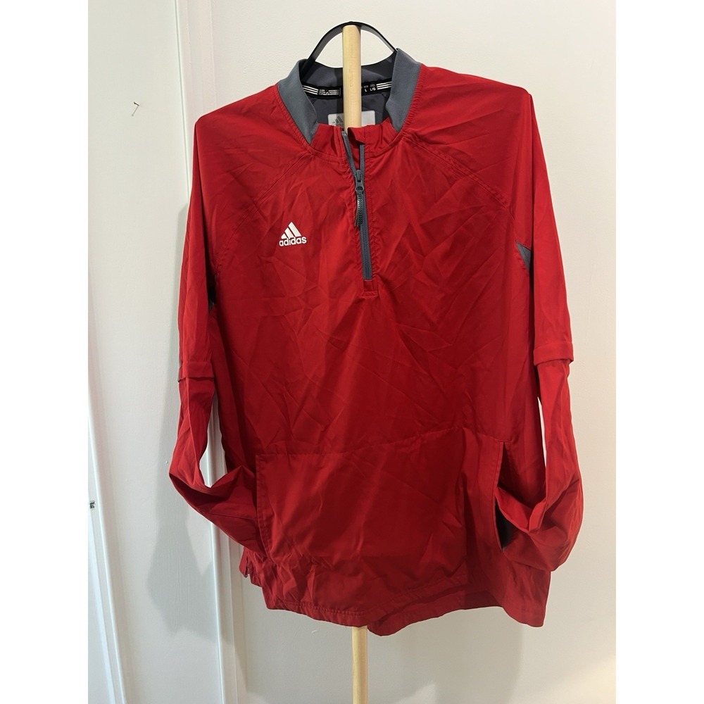 adidas 1/4 Zip Pullover Mens Large Red Lightweight Training Windbreaker Jacket